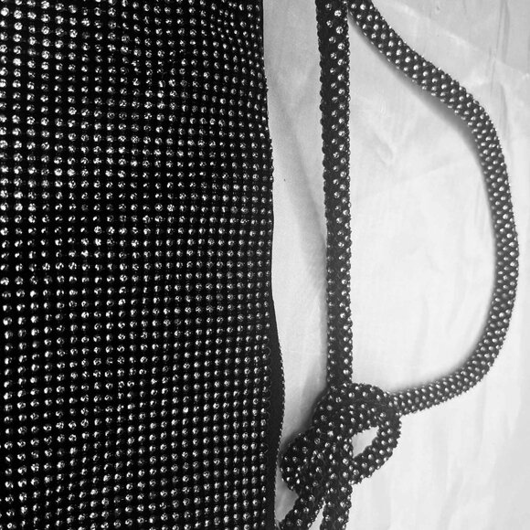 Vintage Handmade Beaded Evening Bag 1990s, Black Crystal Mesh, Zipper Closure - Picture 7 of 12